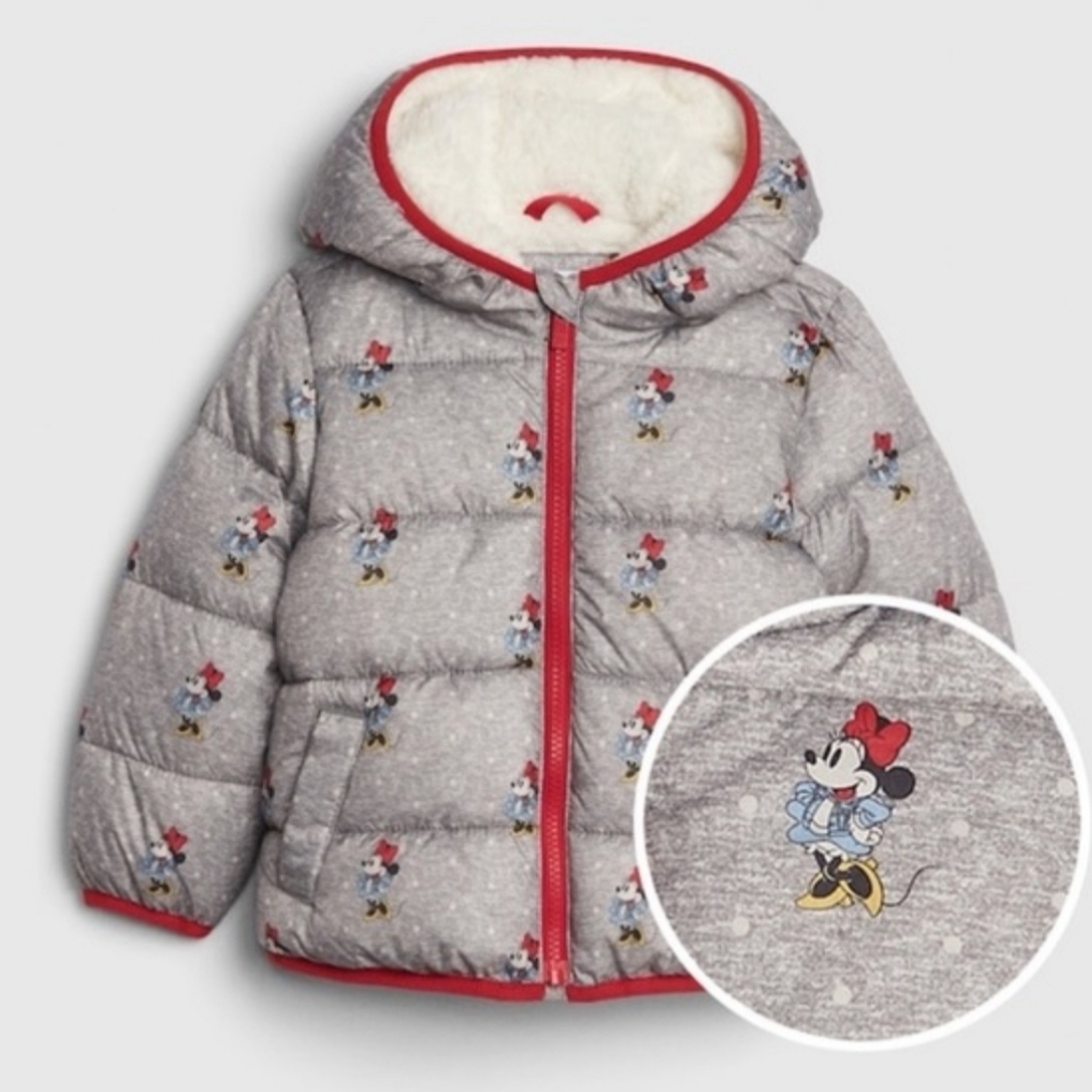 Disney Minnie Mouse Gray Puffer Jacket with Red Trim